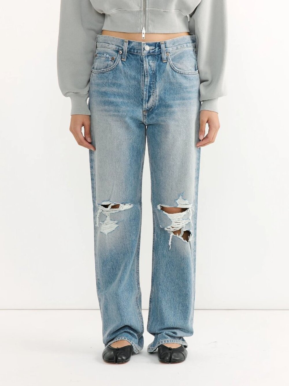 NWT AGOLDE Kelly Jean Backdrop High Rise Distressed Straight Leg Jeans Size 25